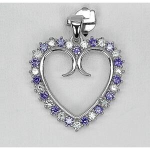925 Silver Heart Pendant Amethyst & CZ Scroll Design 22x23mm Romantic Gift